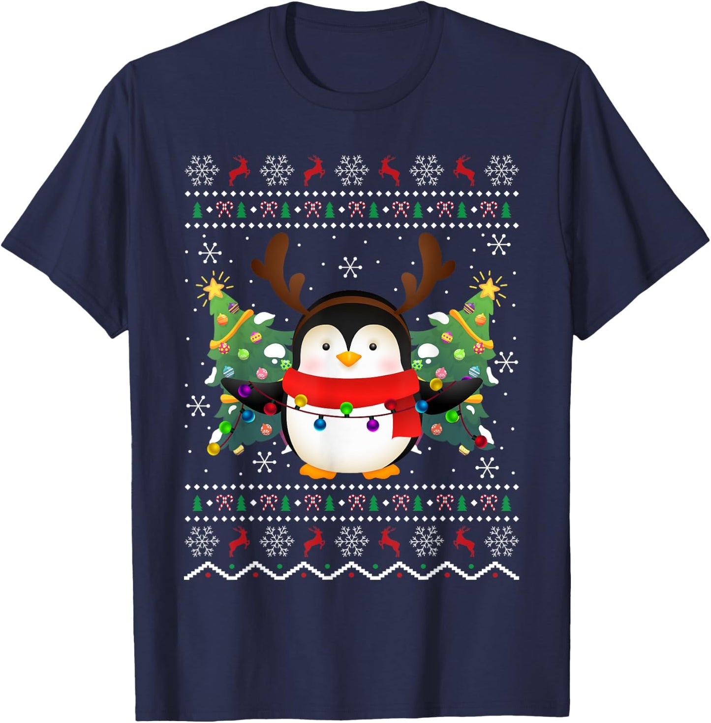 Penguin Lover Xmas Sweater Ugly Santa Penguin Christmas T-Shirt - T-Shirt | Navy