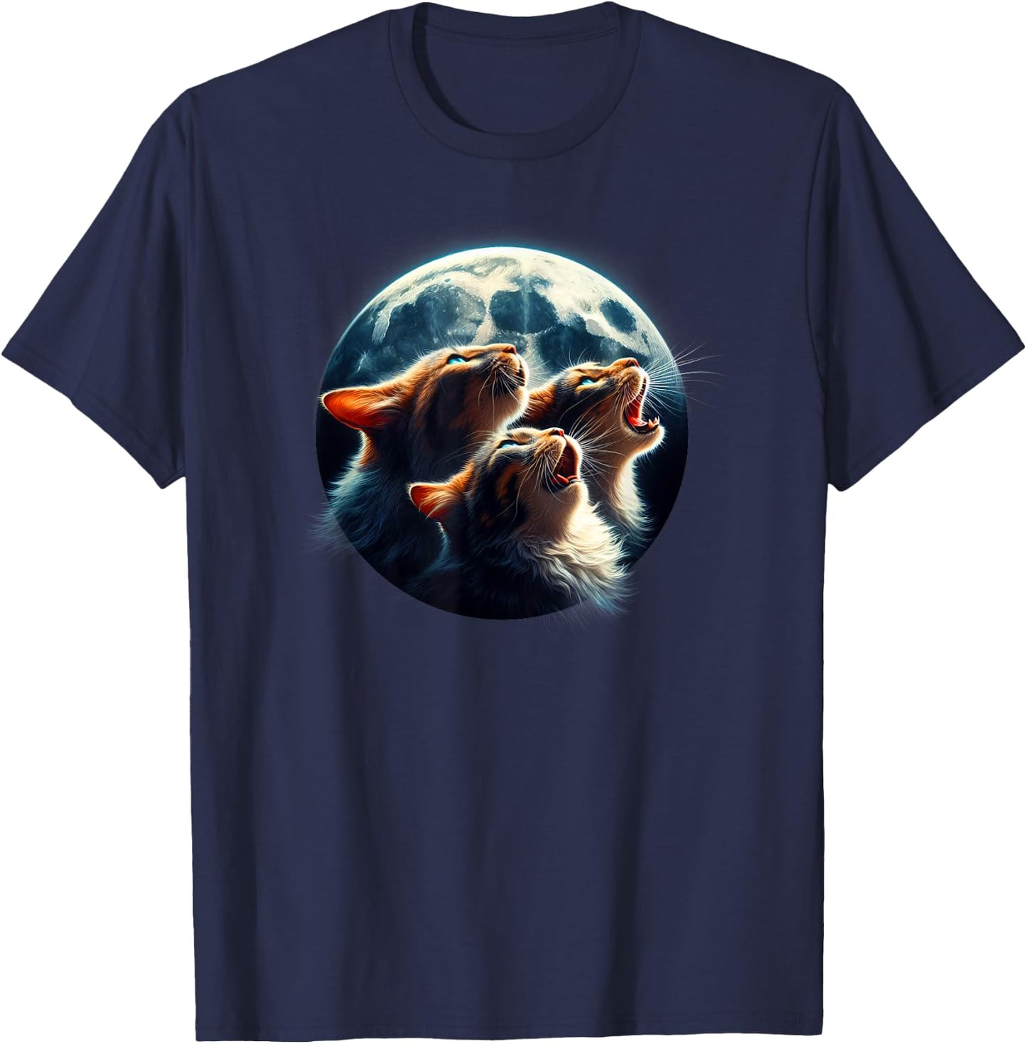 Funny Cute Cat Shirt Three Cats Moon Kitten Graphic Women Kids T-Shirt - T-Shirt | Navy