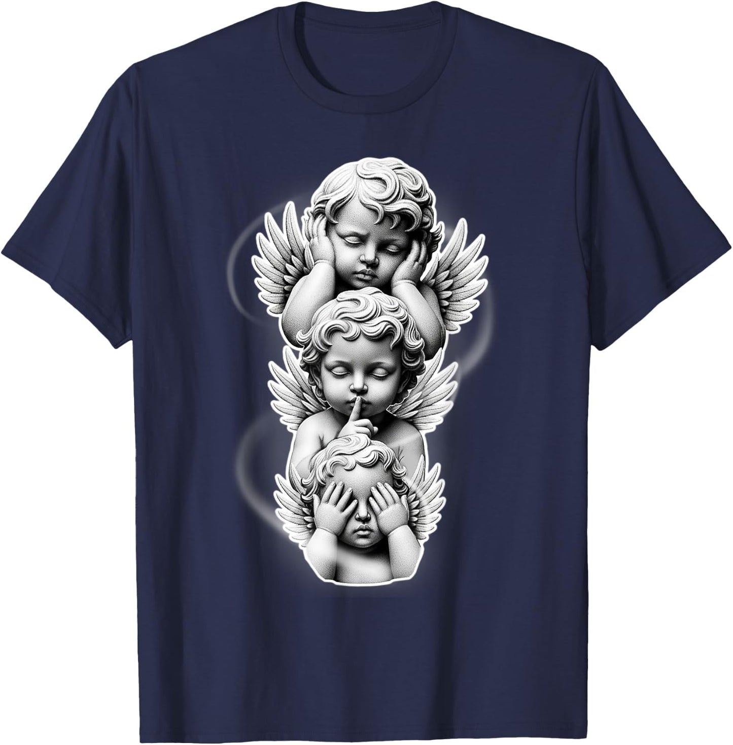 See No Evil Speak No Evil Hear No Evil Baby Angel Cherubs T-Shirt - T-Shirt | Navy