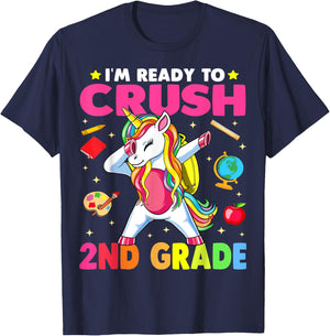 Crush 2nd Grade Dabbing Unicorn Back to School Girls Gift T-Shirt - T-Shirt | Navy