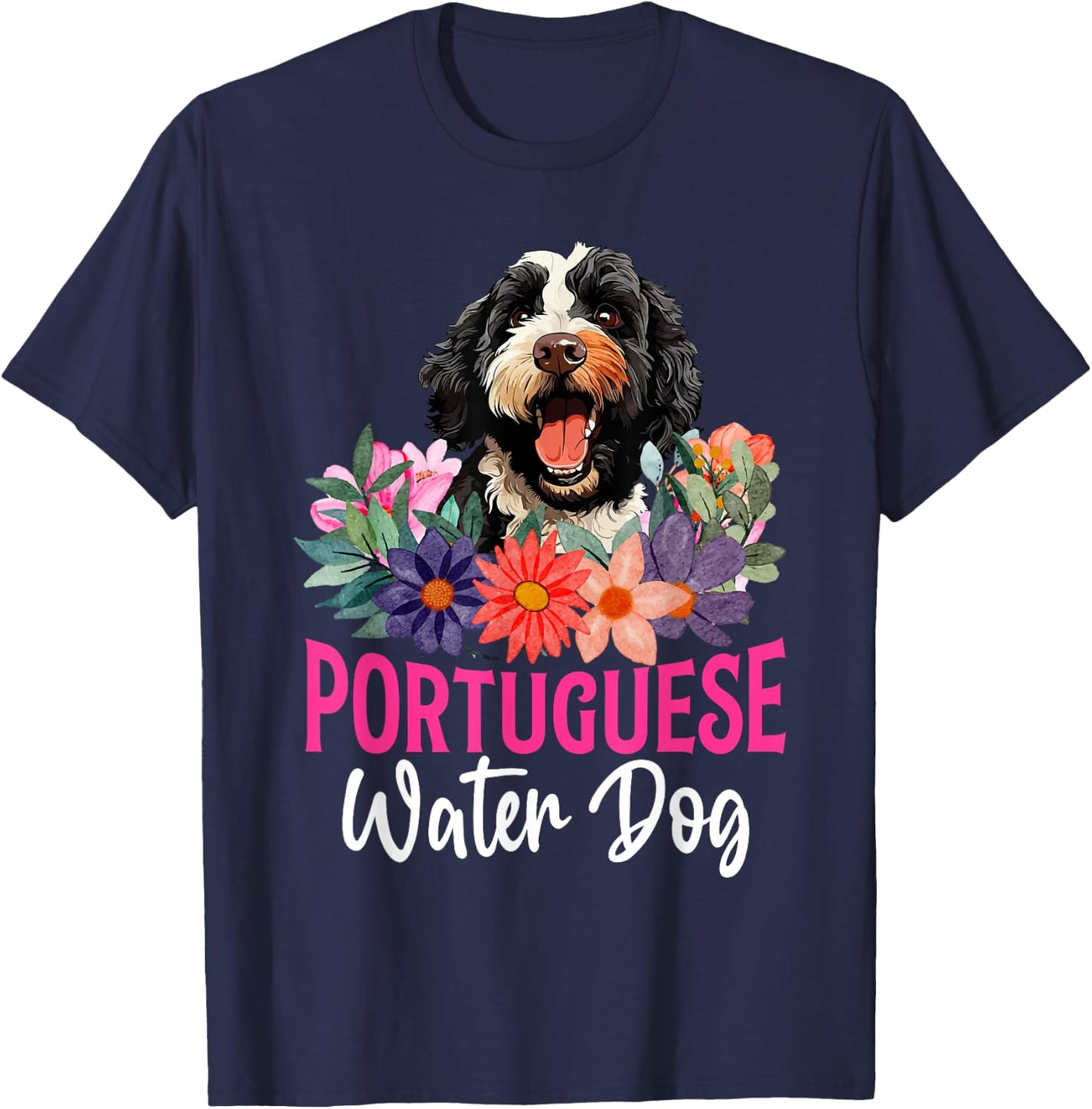 Sunset Retro Portuguese Water Dog - Pet Paw T-Shirt - T-Shirt | Navy