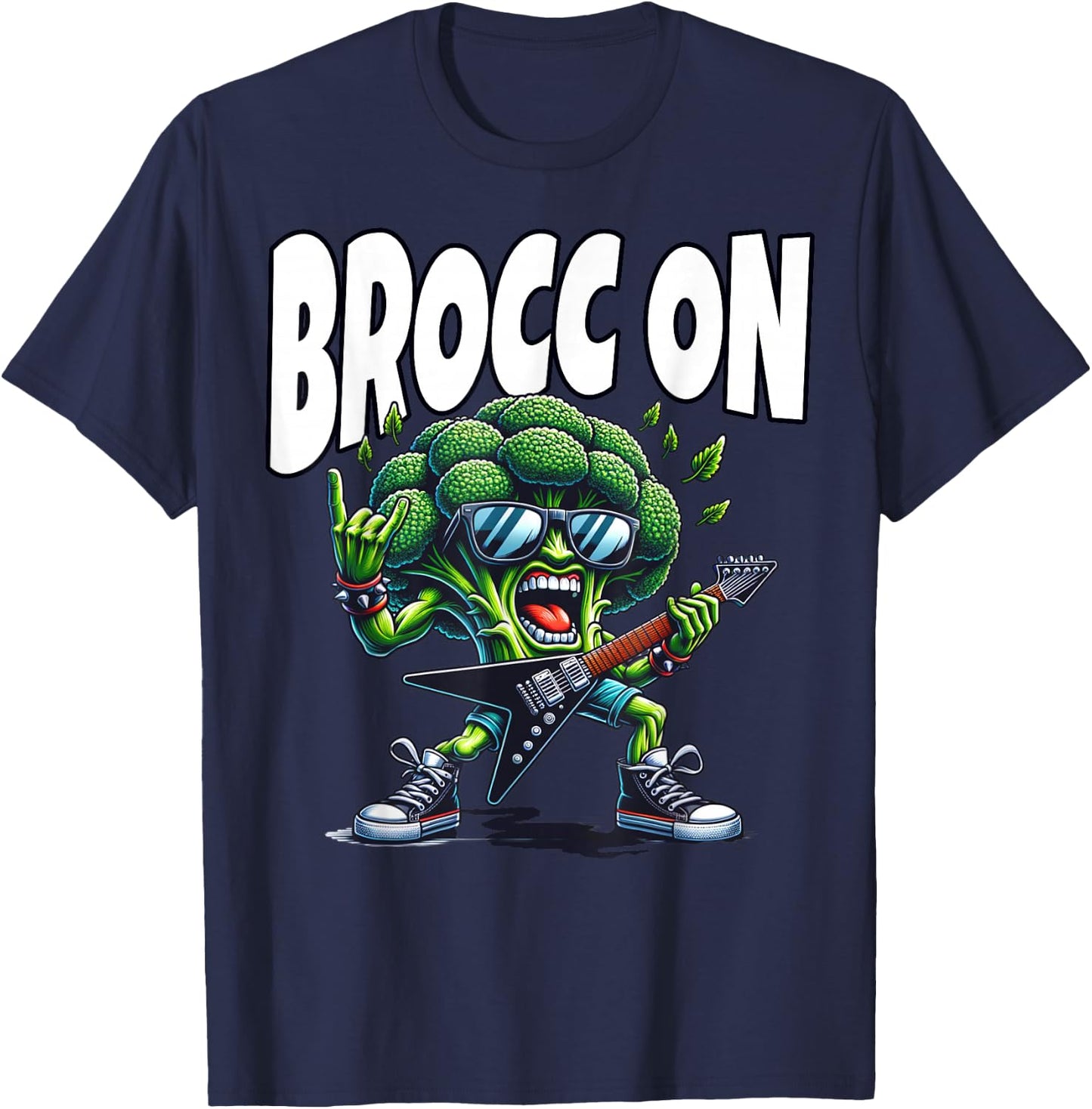 Broccoli Vegetable Broc On Rocking Broccoli T-Shirt - T-Shirt | Navy