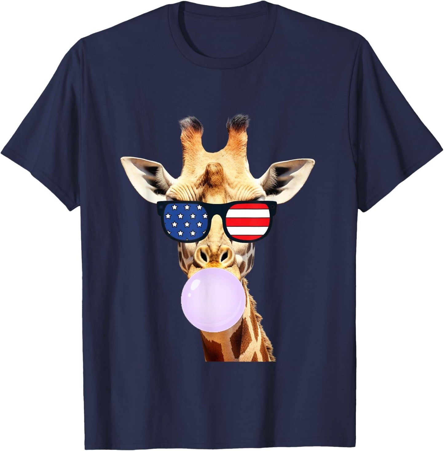 Funny Giraffe American Flag 4th Of July Adults Kids USA T-Shirt - T-Shirt | Navy