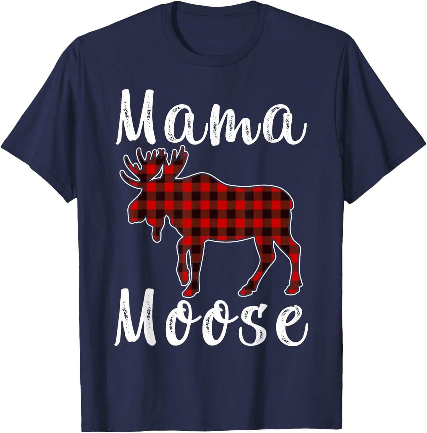Mama Moose Family Christmas Pajama Red& Black Plaid Flannel T-Shirt - T-Shirt | Navy