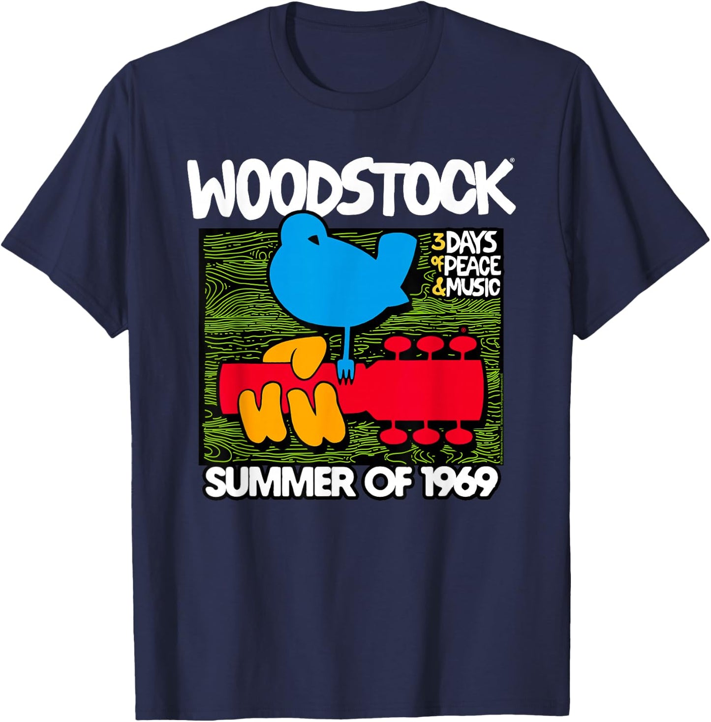 Woodstock Summer 69 Bird Logo , Black, S T-Shirt - T-Shirt | Navy