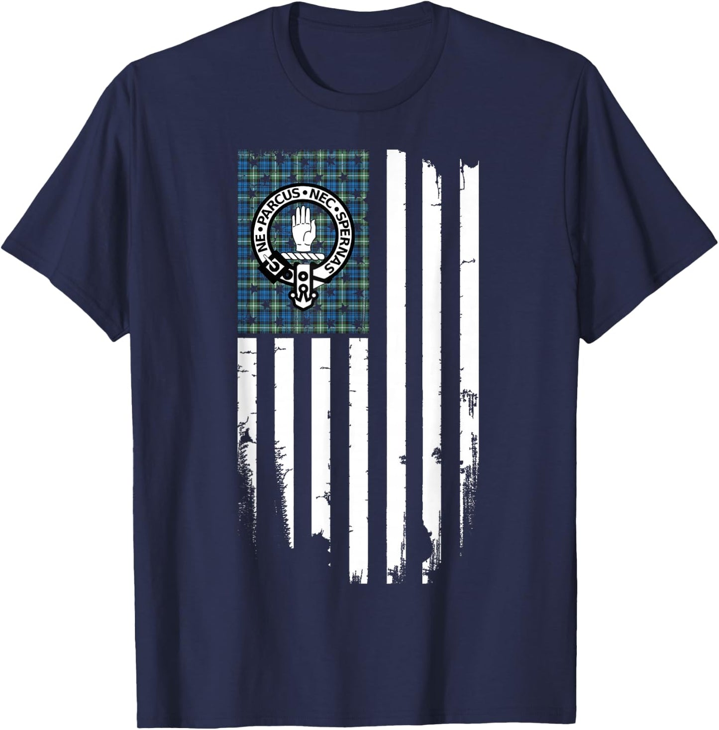 Scottish American Lamont Clan & Stripes Flag T-Shirt - T-Shirt | Navy