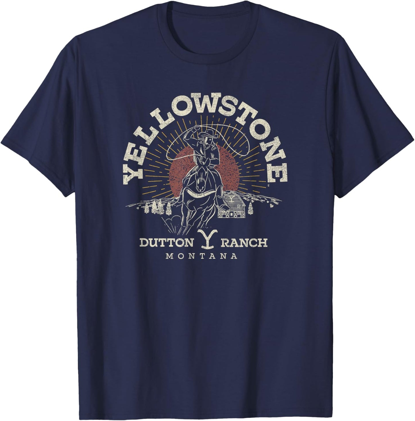 Y Yellowstone Dutton Ranch Roping Riding Black Adult S EU Small Classic Short Sleeve T-Shirt - T-Shirt | Navy