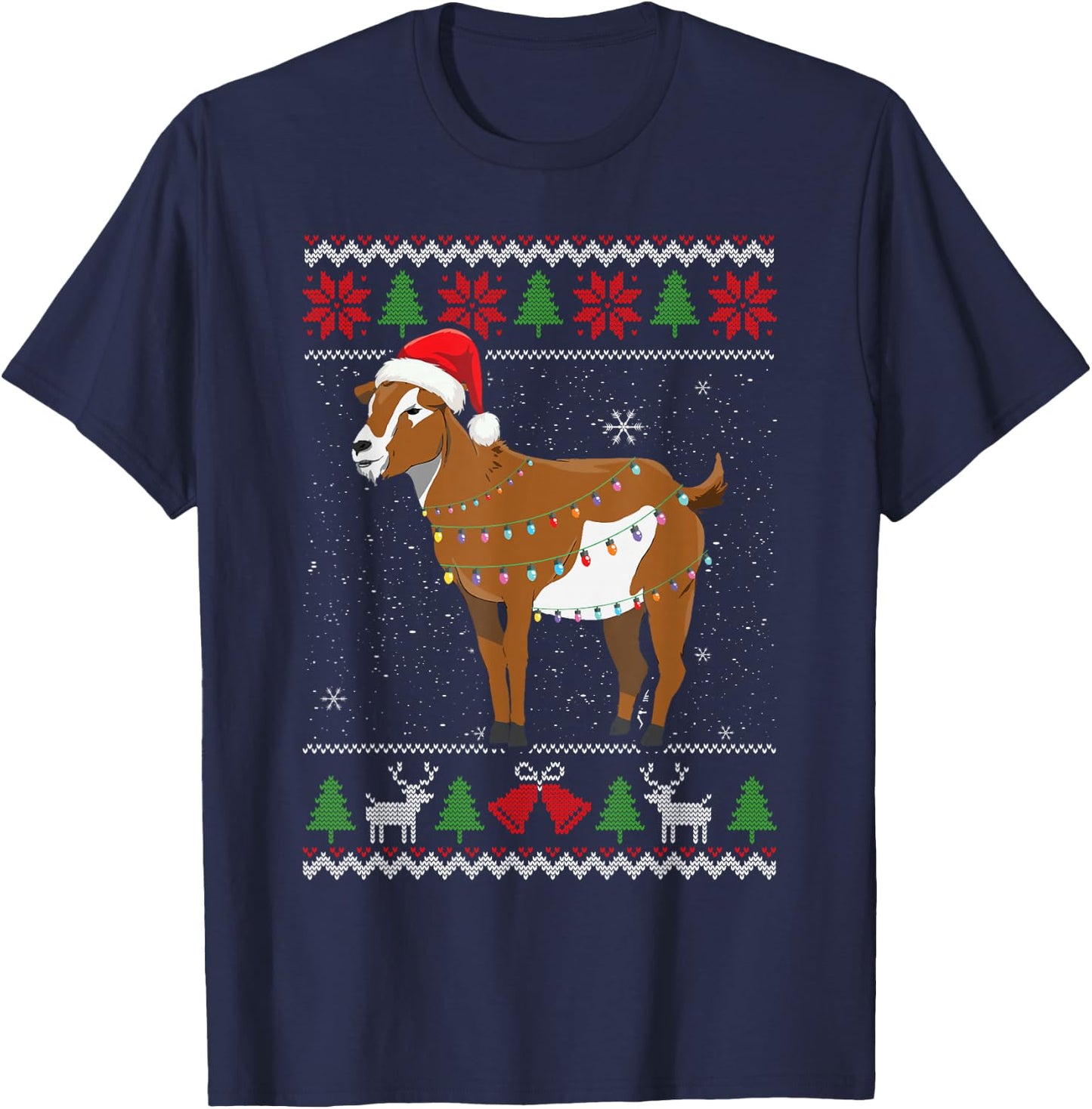 Goat Christmas Sweater Goat Christmas Tree Lights T-Shirt - T-Shirt | Navy