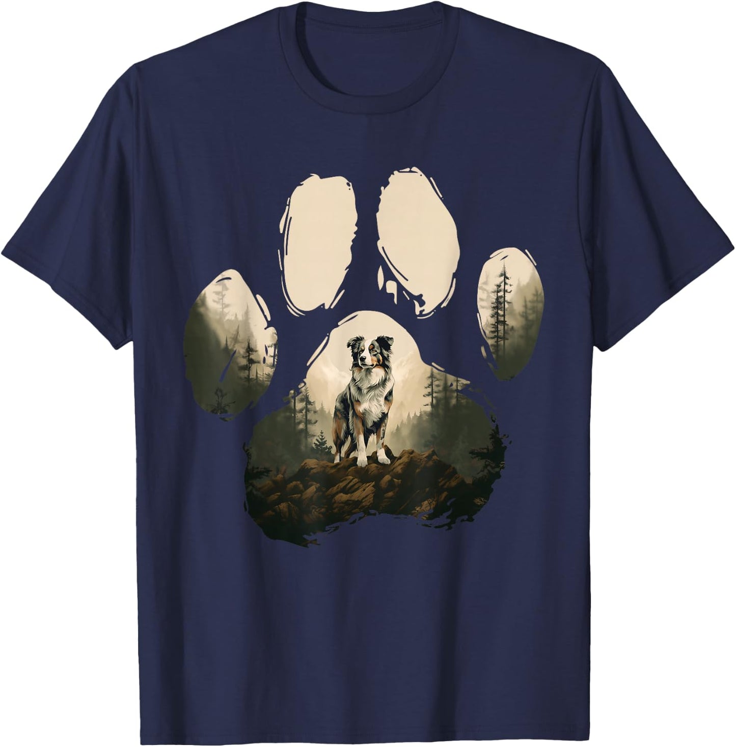 Australian Shepherd Mountain Paw Design Dog Mum Dad , black T-Shirt - T-Shirt | Navy