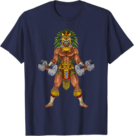 Aztec Jaguar Warrior Bodybuilding Gym Weightlifting Fitness T-Shirt - T-Shirt | Navy