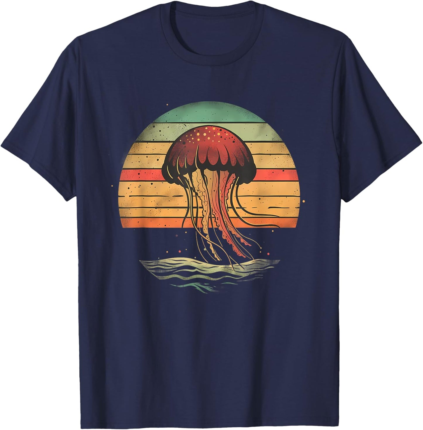 Jellyfish Retro Sunset Marine Mammal Sea Ocean Jellyfish T-Shirt - T-Shirt | Navy