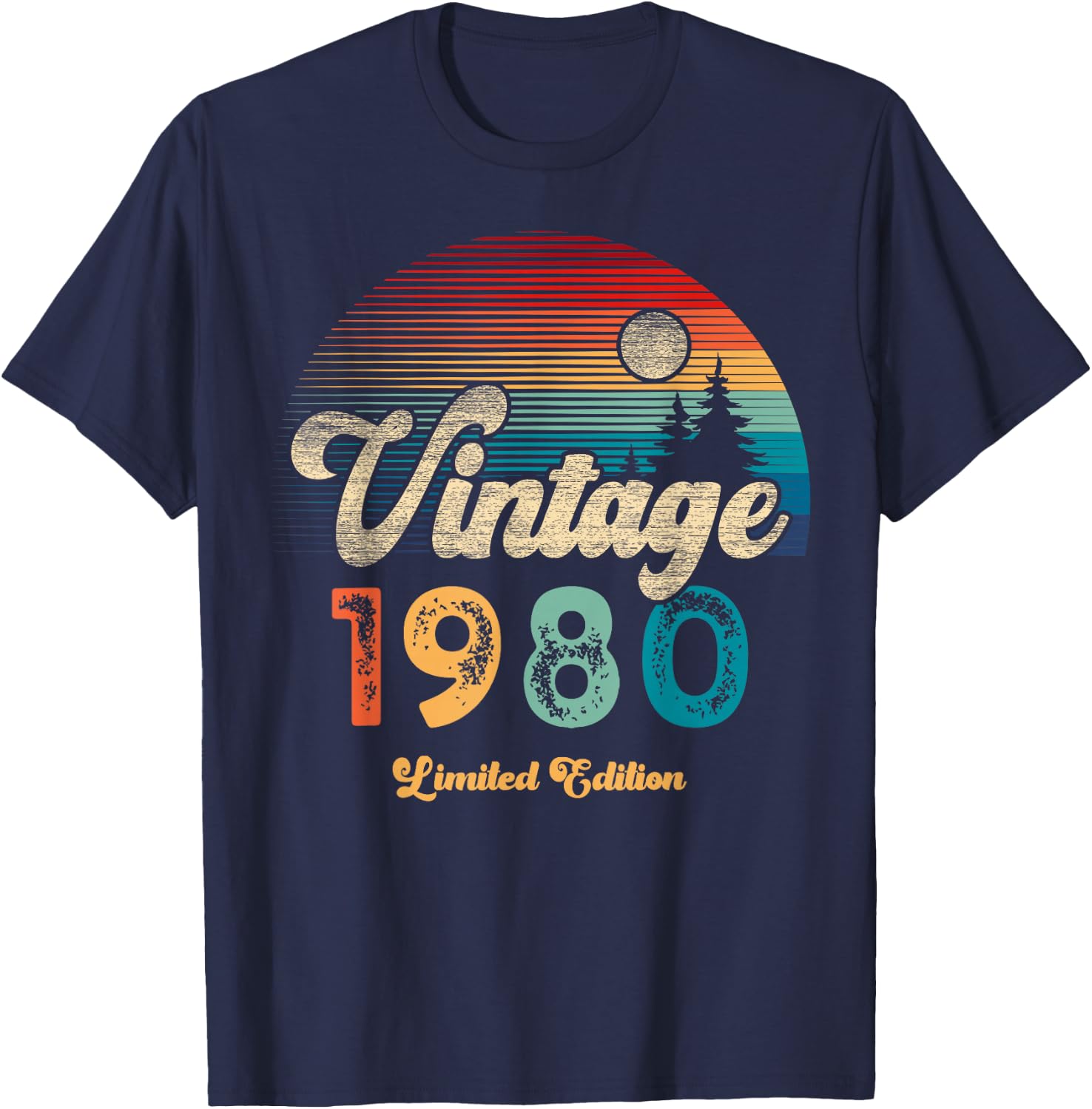 Vintage 1980 Limited Edition Sonnenuntergang 46. Geburtstag T-Shirt - T-Shirt | Navy