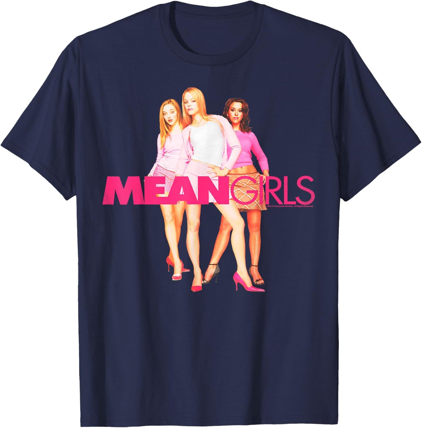 Mean Girls Classic Fit Round Neck - Regina, Karen, Gretchen Plastics Graphic Black T-Shirt - T-Shirt | Navy
