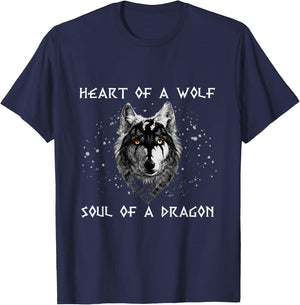 Heart Of Wolf Soul Of A Dragon Cool dragon wolf warrior T-Shirt - T-Shirt | Navy