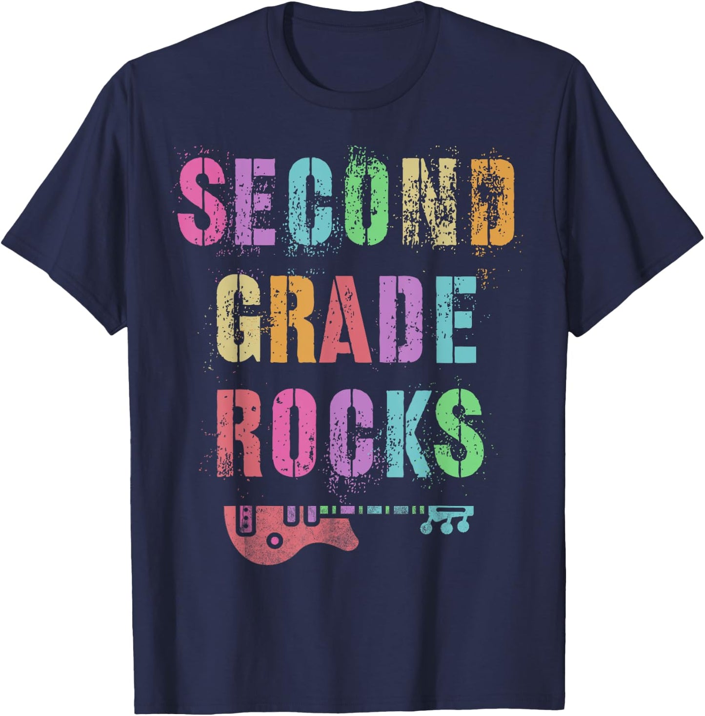 SECOND GRADE ROCKS Teacher Ready To Team 2nd Grader Rockstar T-Shirt - T-Shirt | Navy
