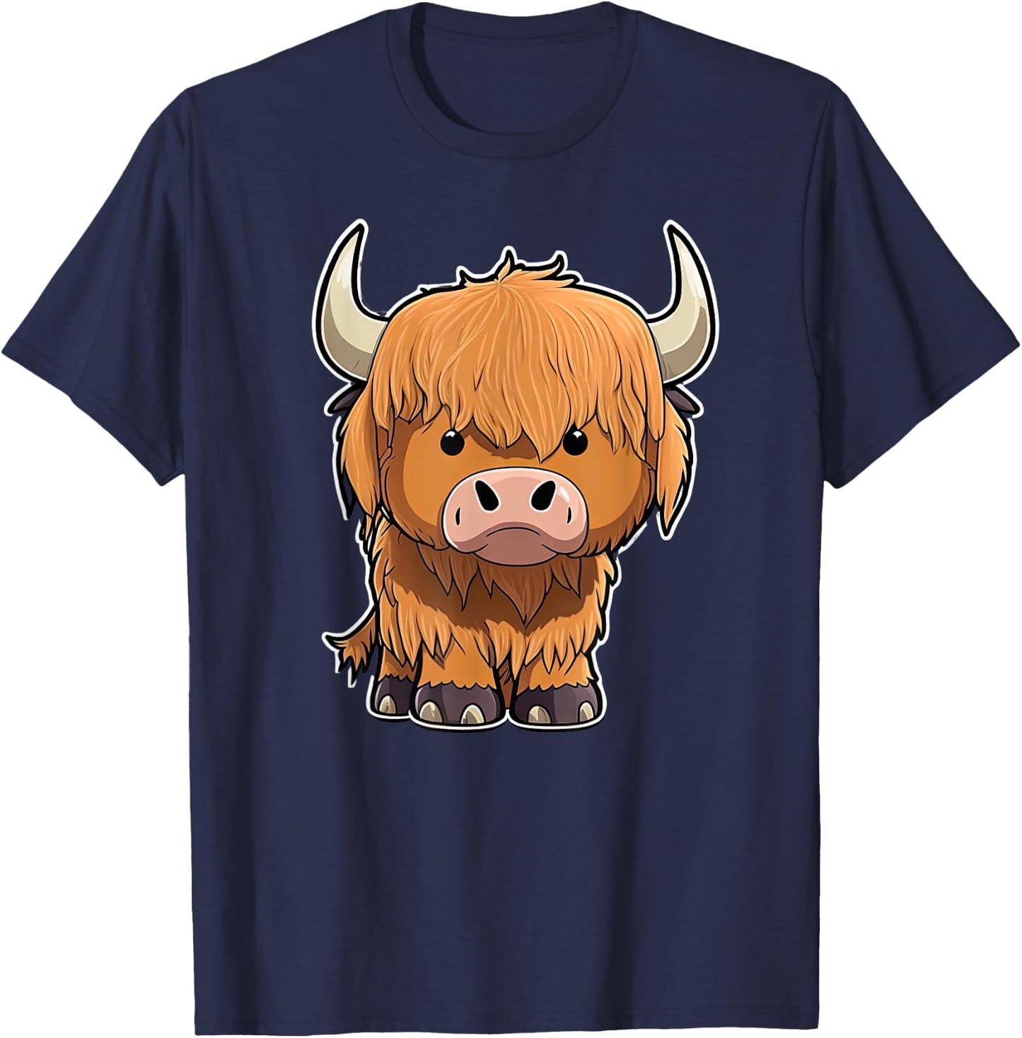 grumpy Scottish Highland Cow Cattle Hairy Cow Woman kids T-Shirt - T-Shirt | Navy