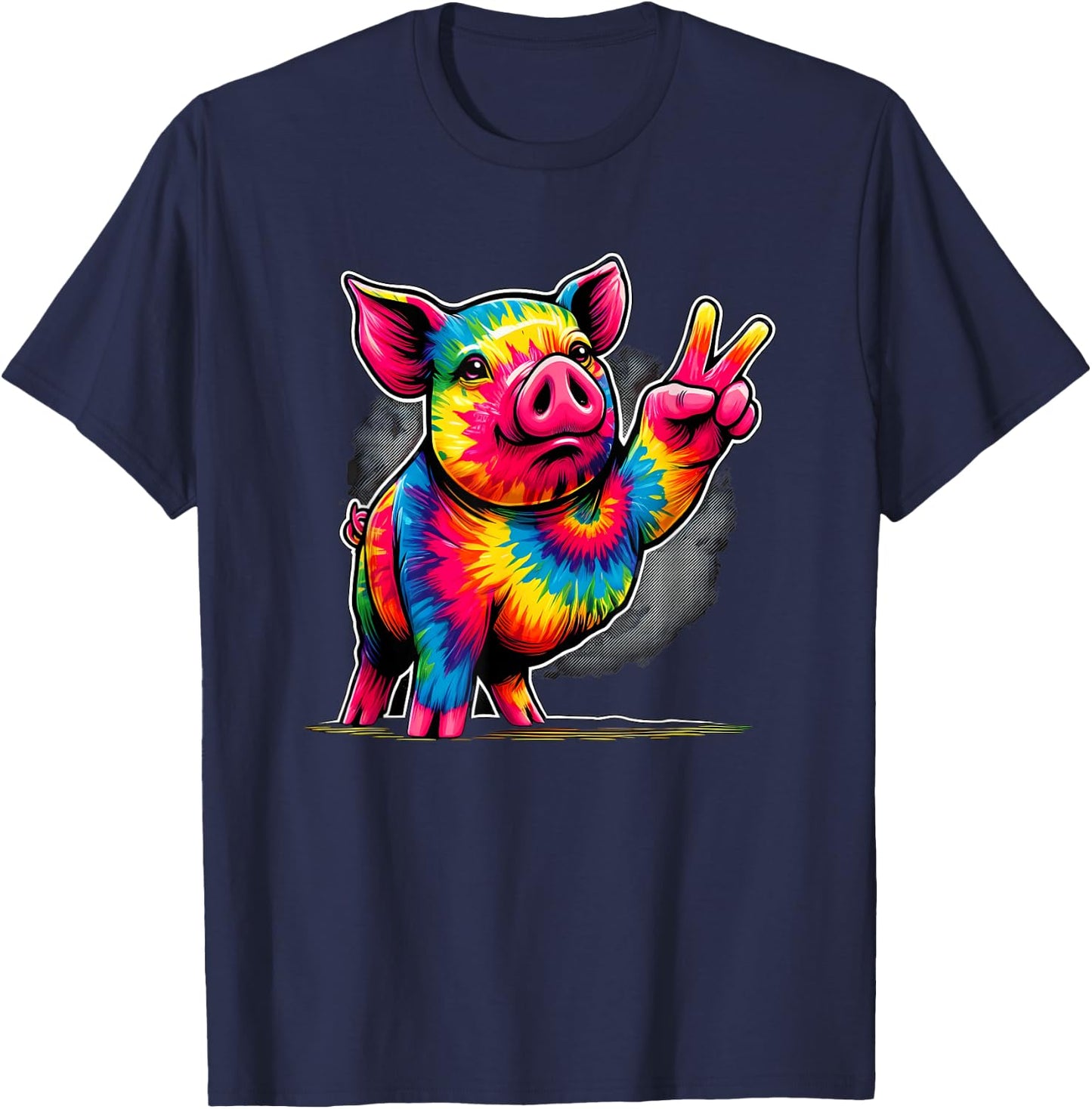 Peace Sign Tie Dye Pig T-Shirt - T-Shirt | Navy