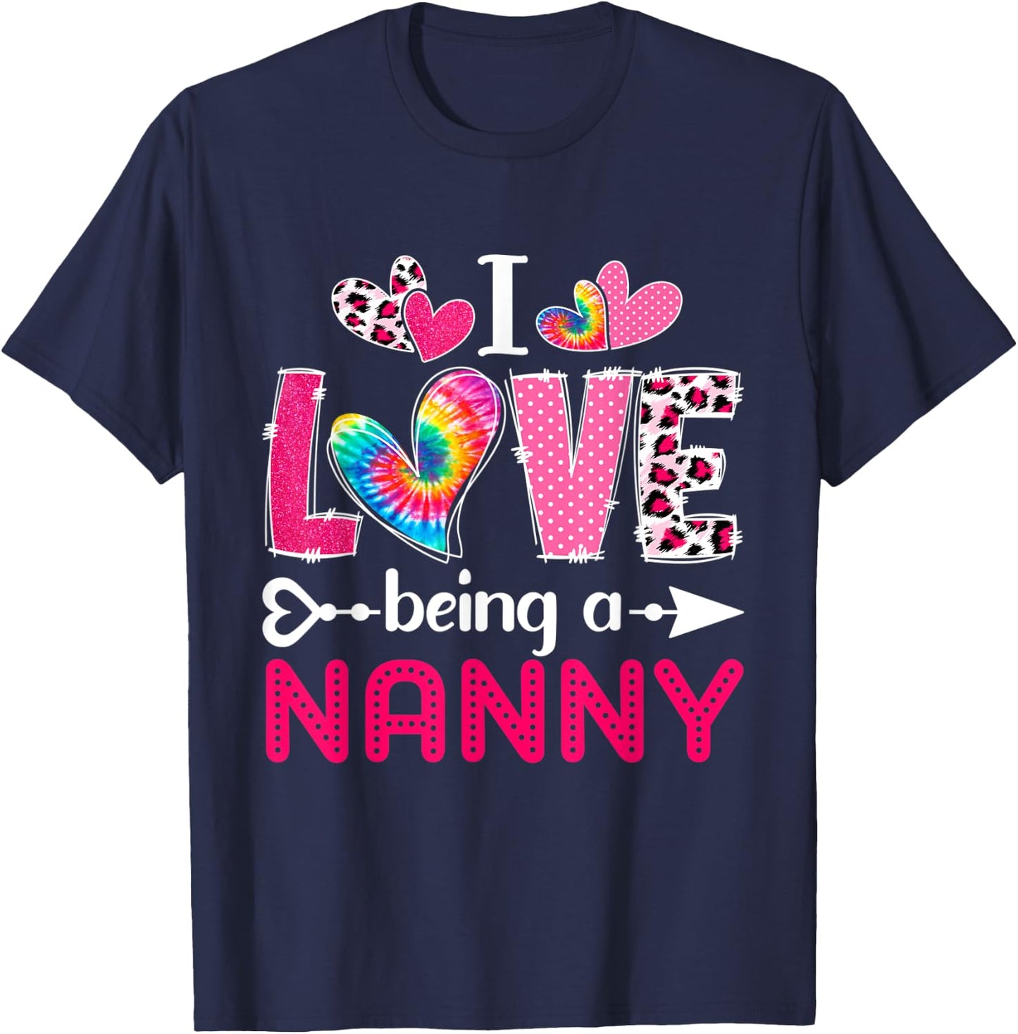 Tie Dye Leopard Happy Mother's Day Love Being Nanny Plaid T-Shirt - T-Shirt | Navy