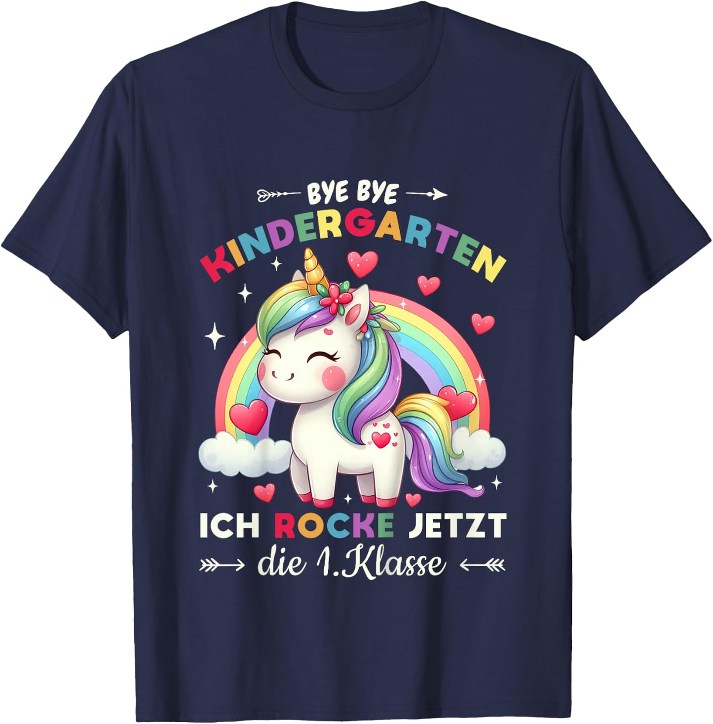 Bye Bye Kindergarten Abschied Schulkind Mädchen Einhorn T-Shirt - T-Shirt | Navy