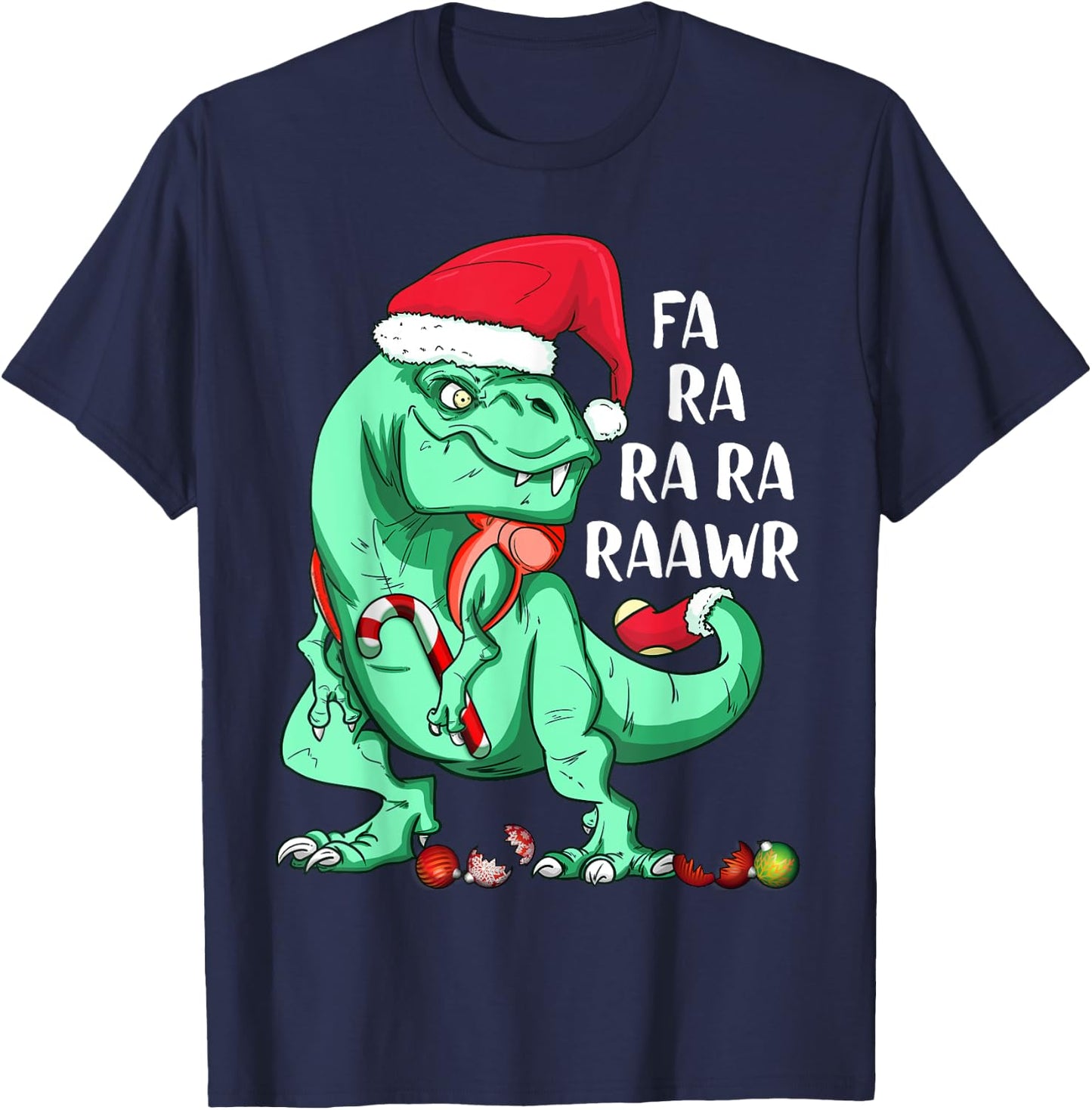 Fun Holiday T-Rex Dinosaur in Santa Hat FA RA RAWR Christmas T-Shirt - T-Shirt | Navy