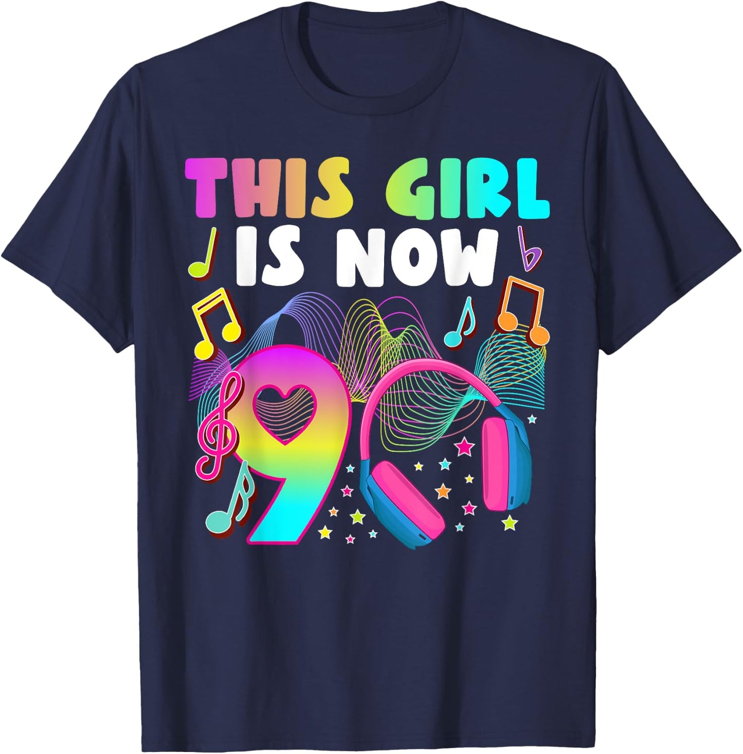 9th Music Birthday Party 9 Year Old Musical Birthday T-Shirt - T-Shirt | Navy