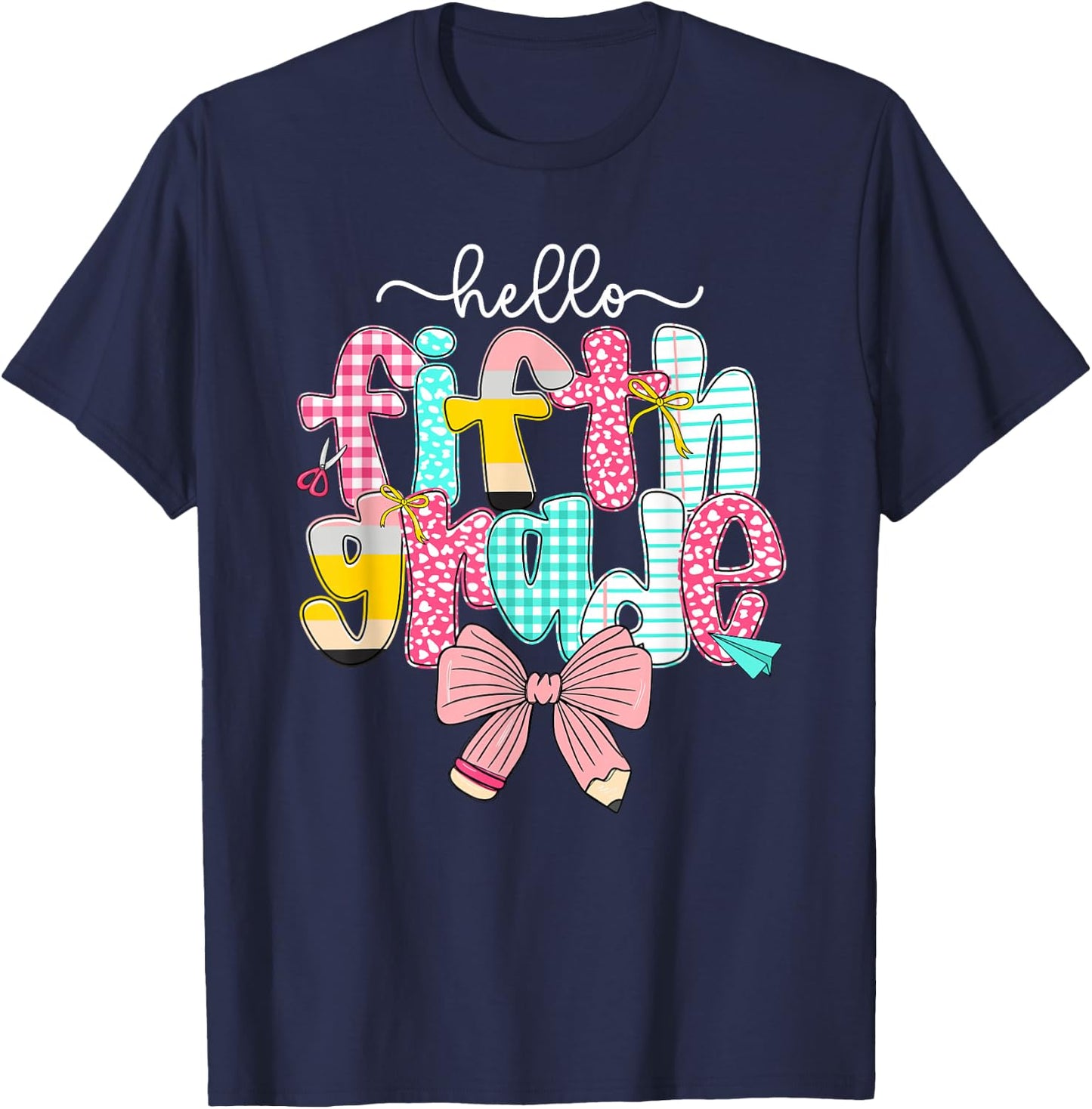 Preppy Hello 5th Grade Back to School Teacher Student Kids T-Shirt - T-Shirt | Navy