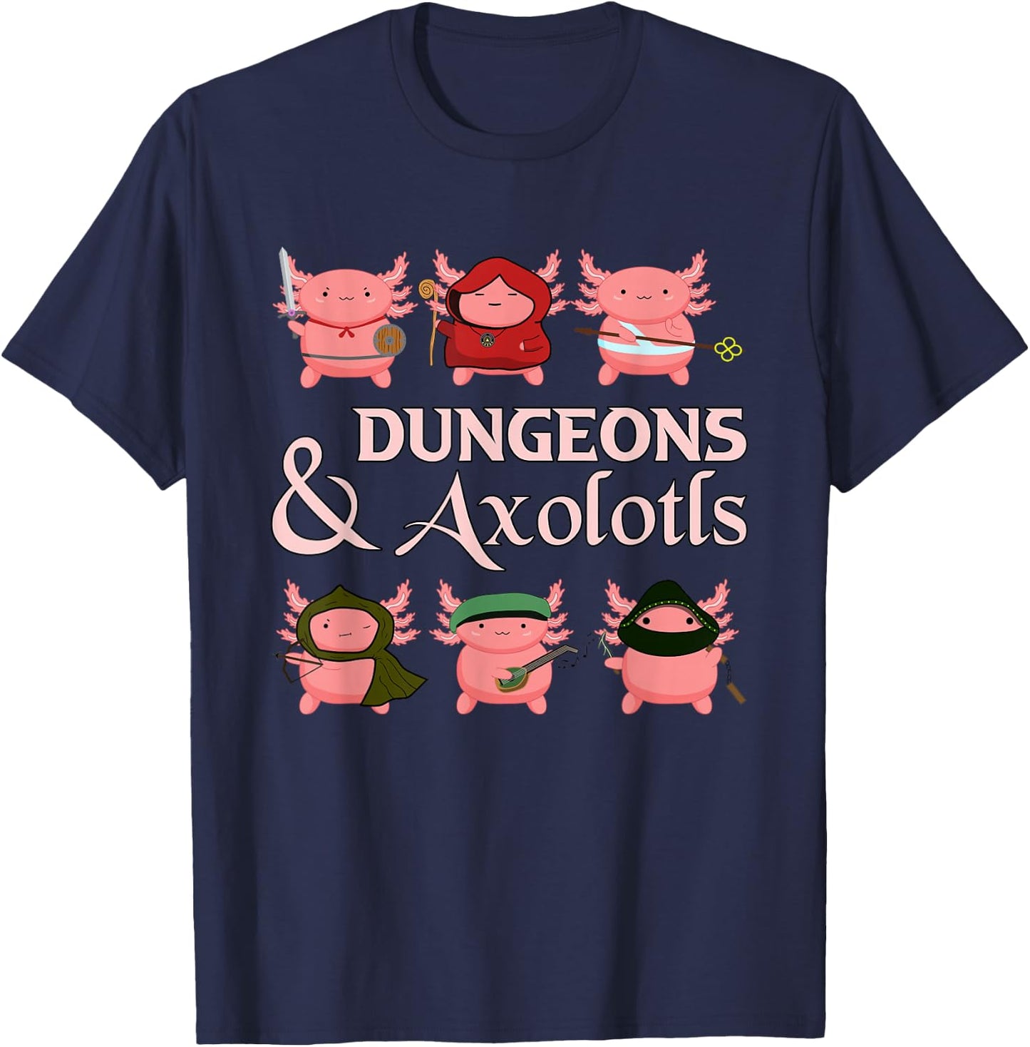 Tabletop Amphibian Adventurer Group Dungeons & Axolotls T-Shirt - T-Shirt | Navy