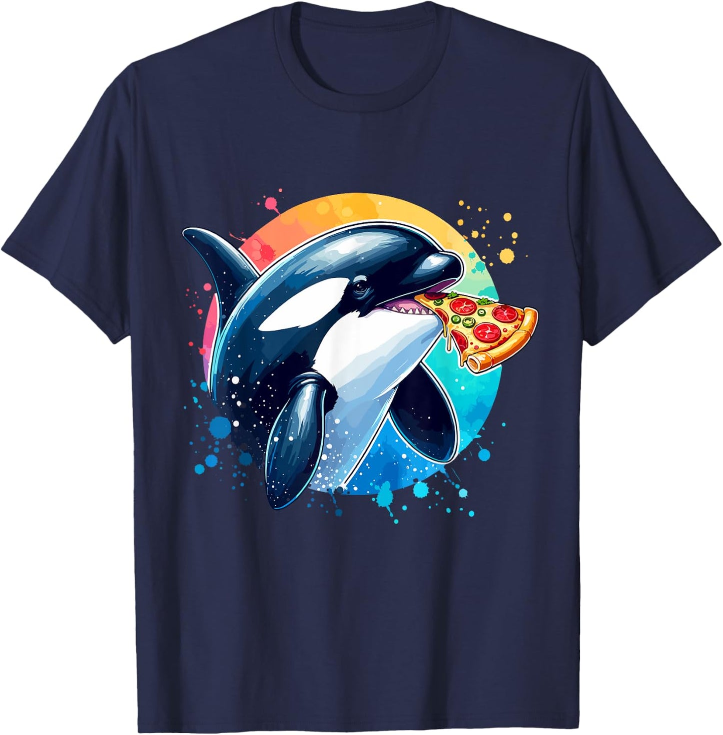 Orca Whale Eating Margherita Pizza Funny T-Shirt - T-Shirt | Navy