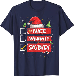 Nice Naughty Skibidi List Santa Claus Sarcastic T-Shirt - T-Shirt | Navy