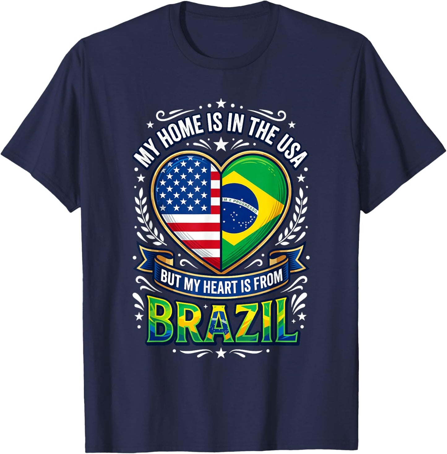 Brazilian American Flag Heritage Roots Love Brazil USA T-Shirt - T-Shirt | Navy