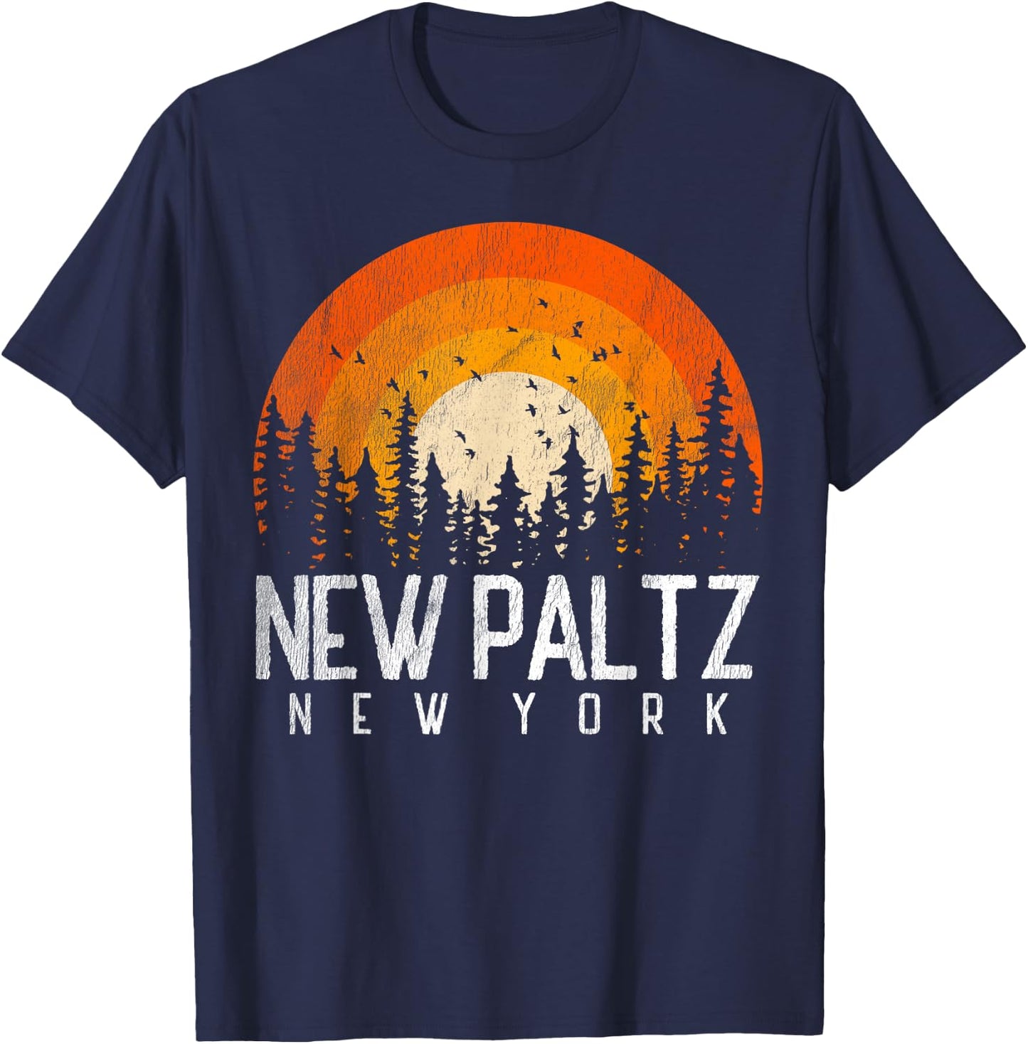 New Paltz New York NY Shirt Retro Vintage 70s 80s 90s Gift T-Shirt - T-Shirt | Navy