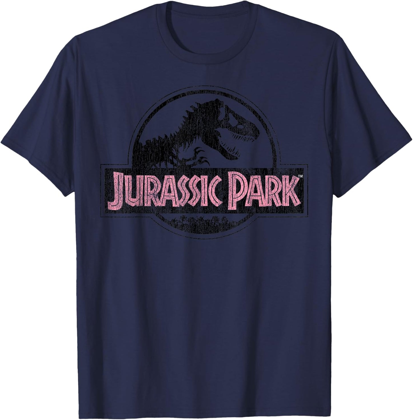 Jurassic Park Distressed Logo Pink Type Small T-Shirt - T-Shirt | Navy