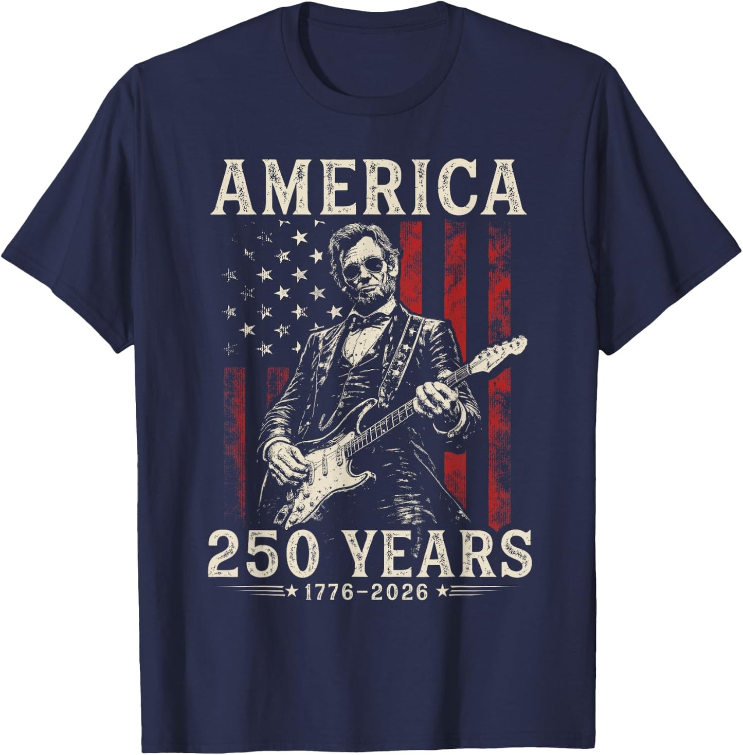 Vintage Abraham Lincoln Abe Lincoln Playing Guitar 250 Years T-Shirt - T-Shirt | Navy