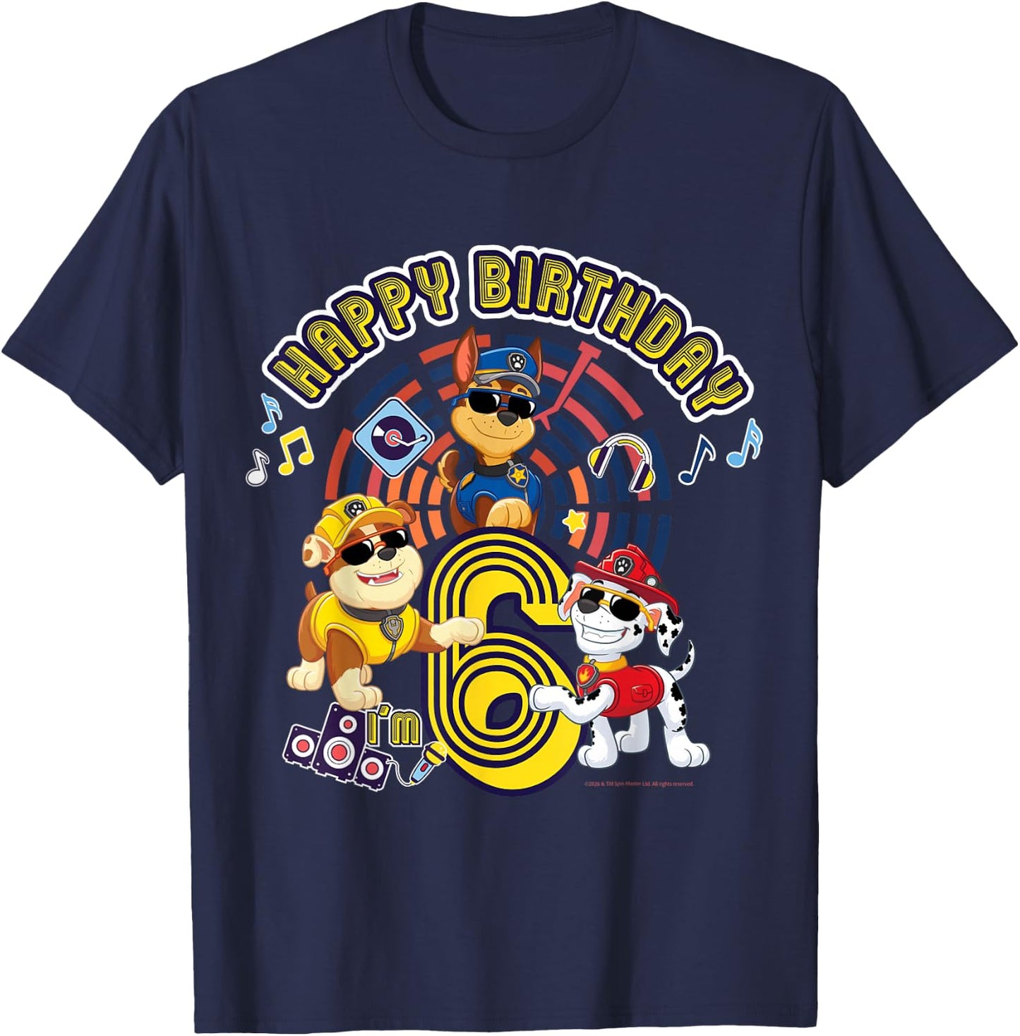 Official Paw Patrol Happy Day Birthday Age 6 T-Shirt - T-Shirt | Navy
