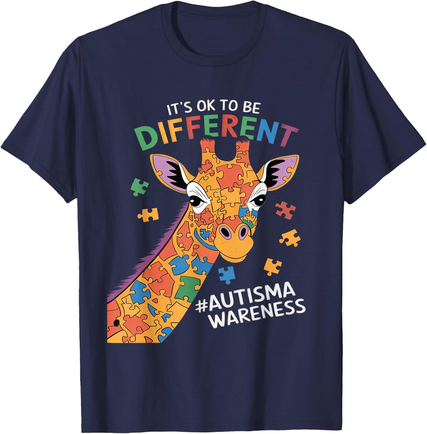 Its Ok to Be Little Different Giraffe Autism Awareness Kids T-Shirt - T-Shirt | Navy