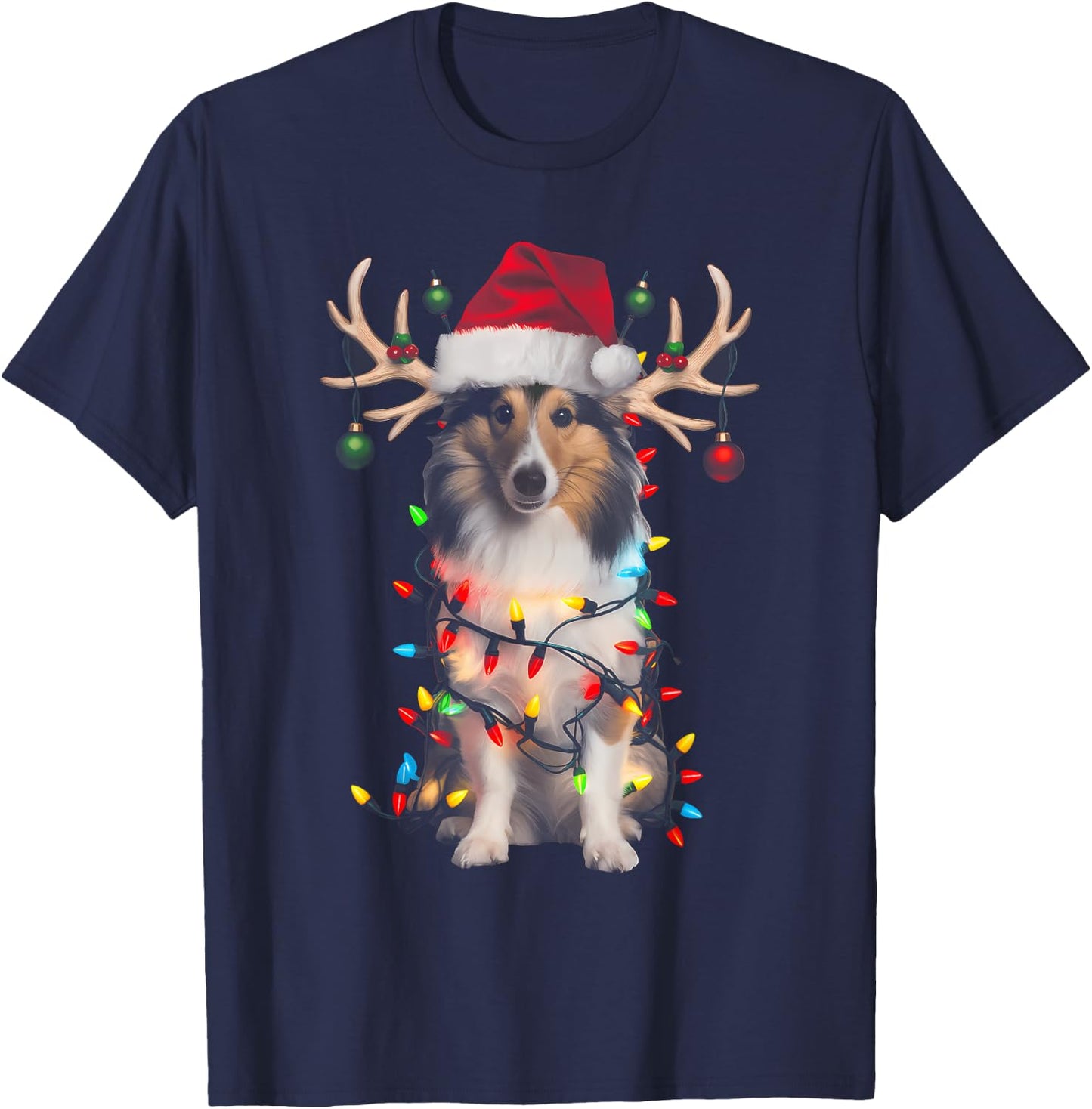 Shetland Sheepdog Christmas Tree Shirt Shetland Sheepdog Men Women Kids T-Shirt - T-Shirt | Navy