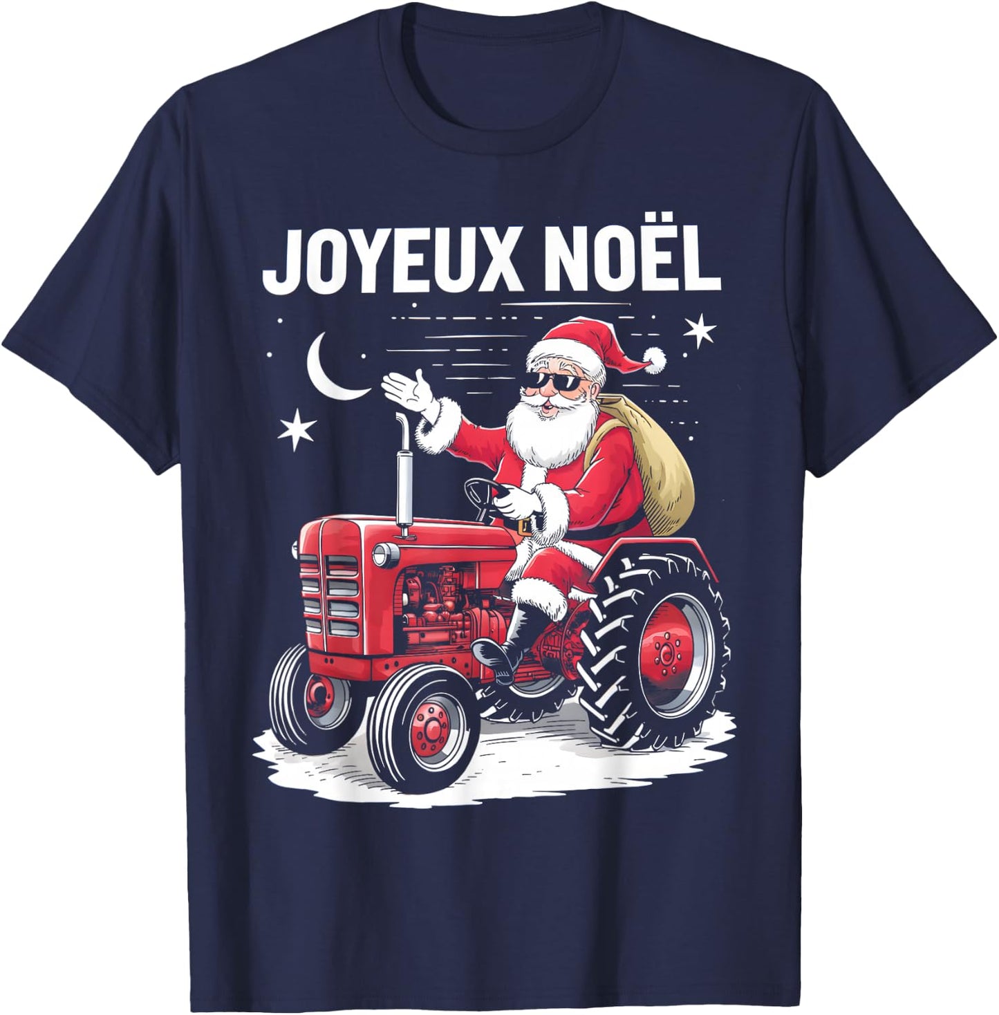 Merry Christmas Santa Claus Tractor Farmer Humor Dad Christmas , Black, S T-Shirt - T-Shirt | Navy