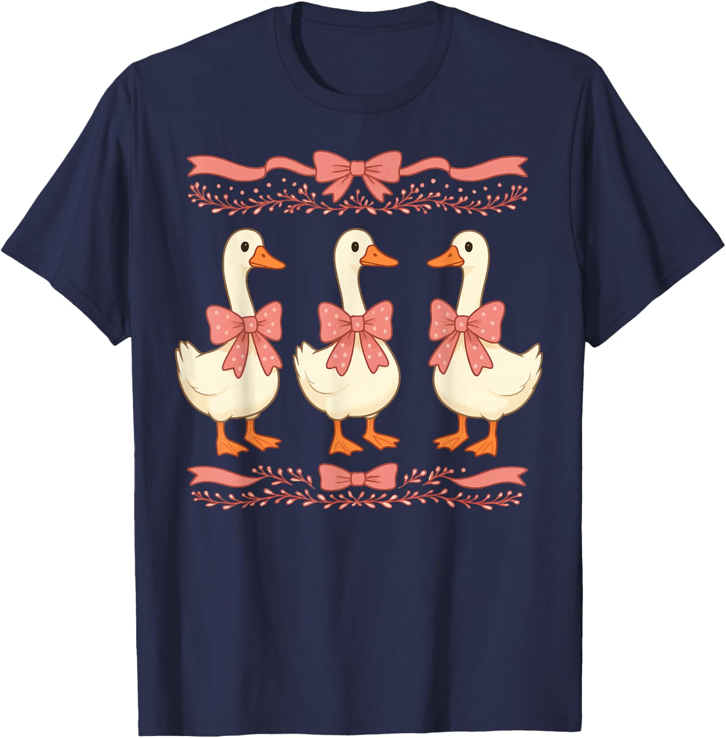 Goose Coquette Duck Pink Bow T-Shirt - T-Shirt | Navy