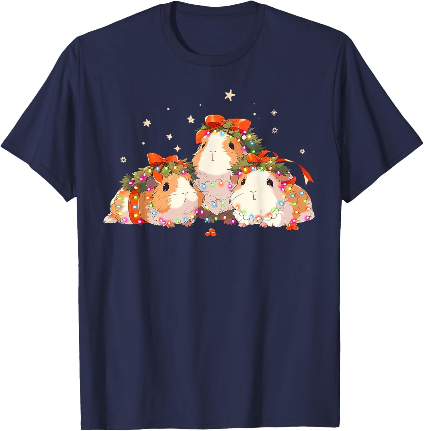 Guinea Pigs Tangled Up In Christmas Lights Guinea Pig Lover T-Shirt - T-Shirt | Navy