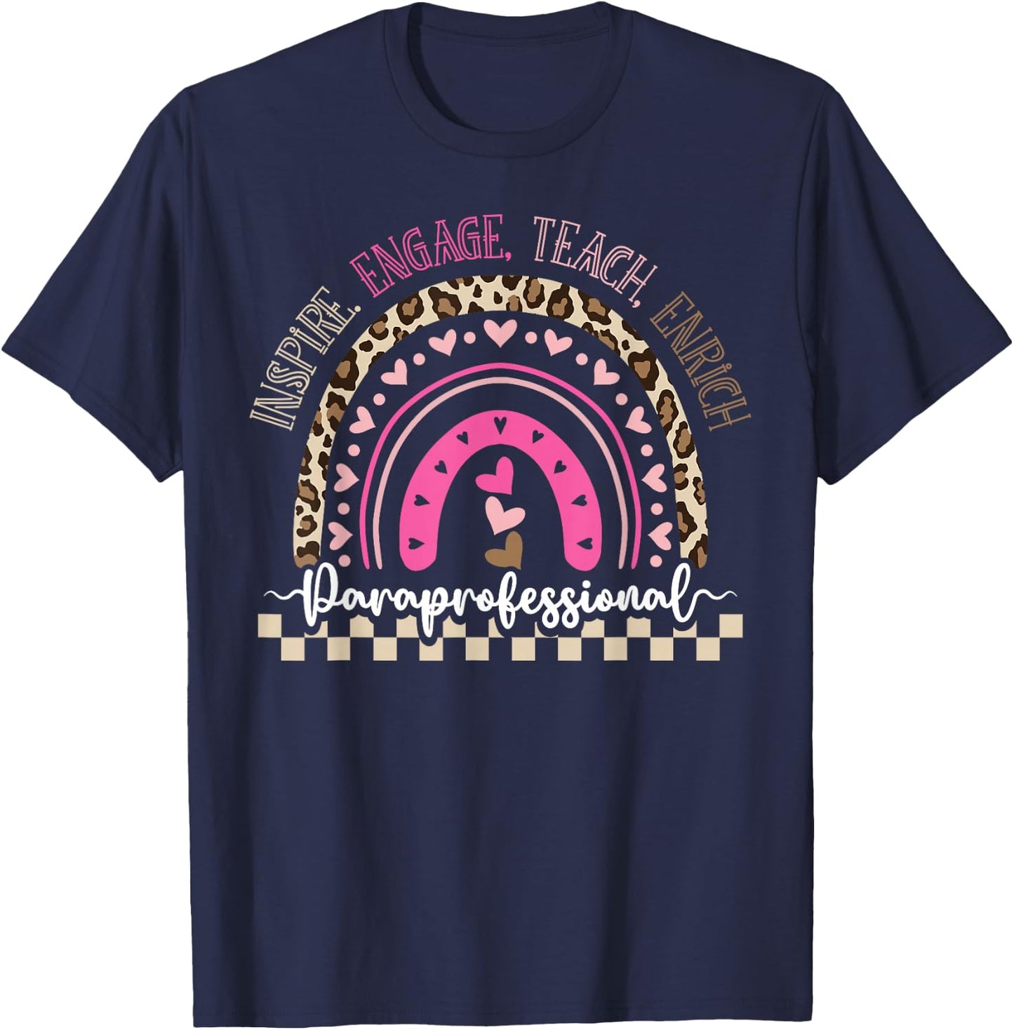 Paraprofessional Teacher Para Rainbow Leopard Back to T-Shirt - T-Shirt | Navy