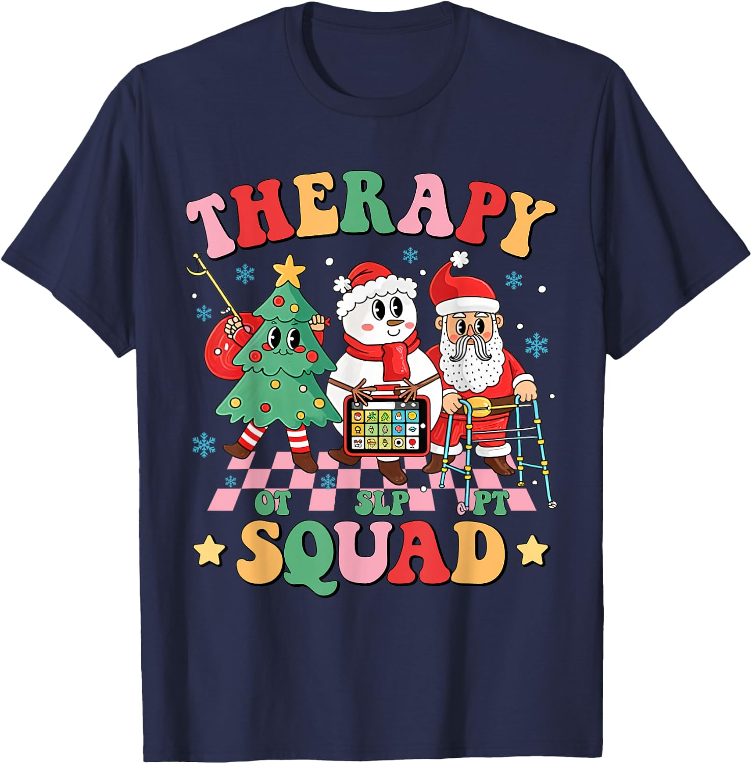 Therapy Squad SLP OT PT Christmas Retro Rehab Team Xmas Crew T-Shirt - T-Shirt | Navy