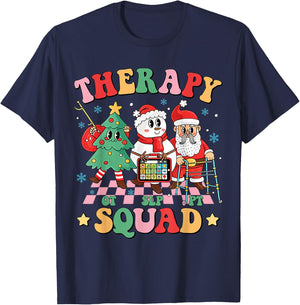 Therapy Squad SLP OT PT Christmas Retro Rehab Team Xmas Crew T-Shirt - T-Shirt | Navy