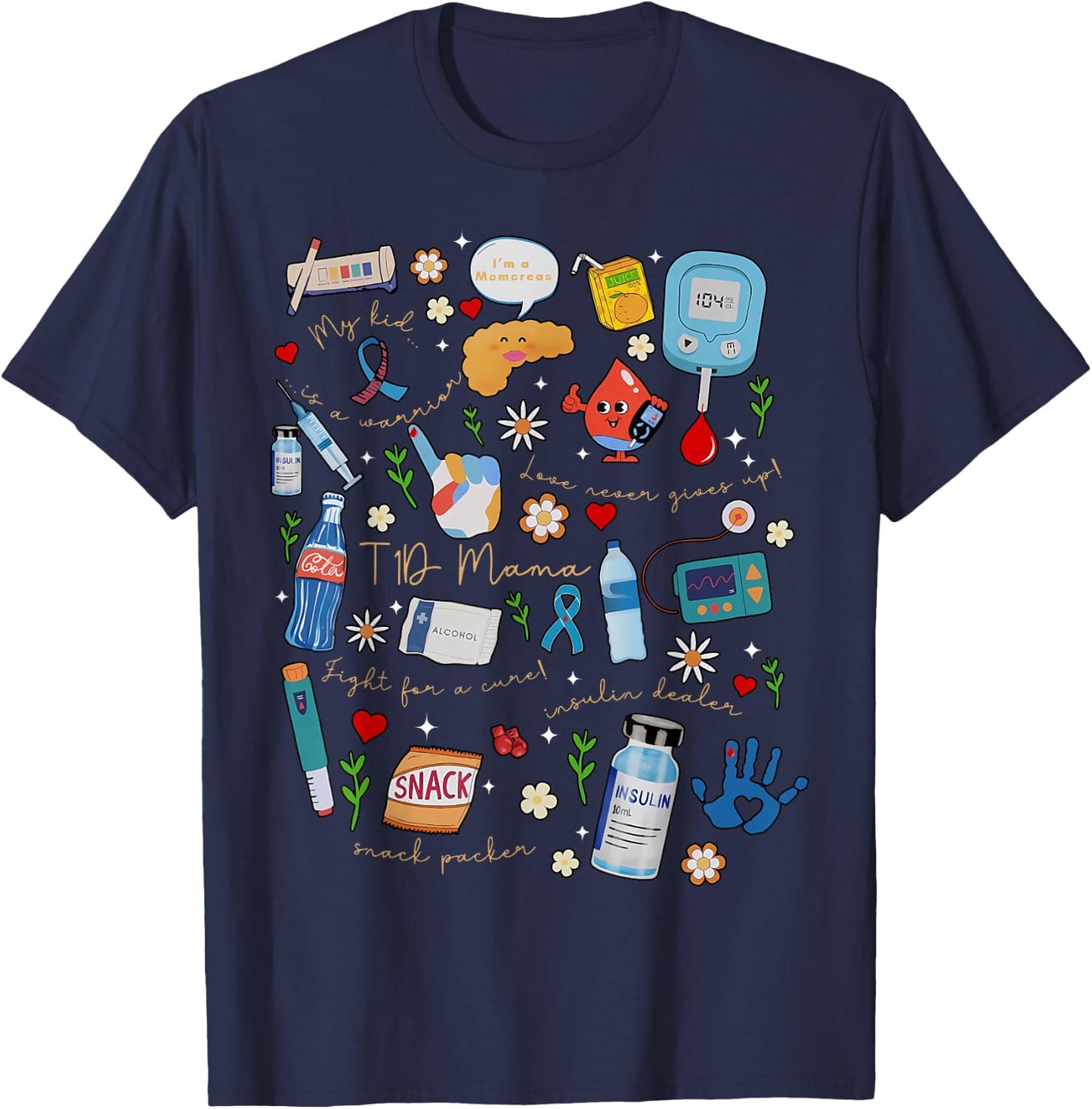 Type 1 Moms Diabetes Fall Aesthetic Diabetes Awareness T-Shirt - T-Shirt | Navy