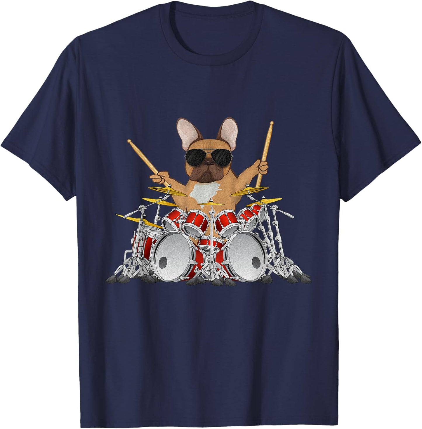 Drummer French bulldog drums drumming dog T-Shirt - T-Shirt | Navy