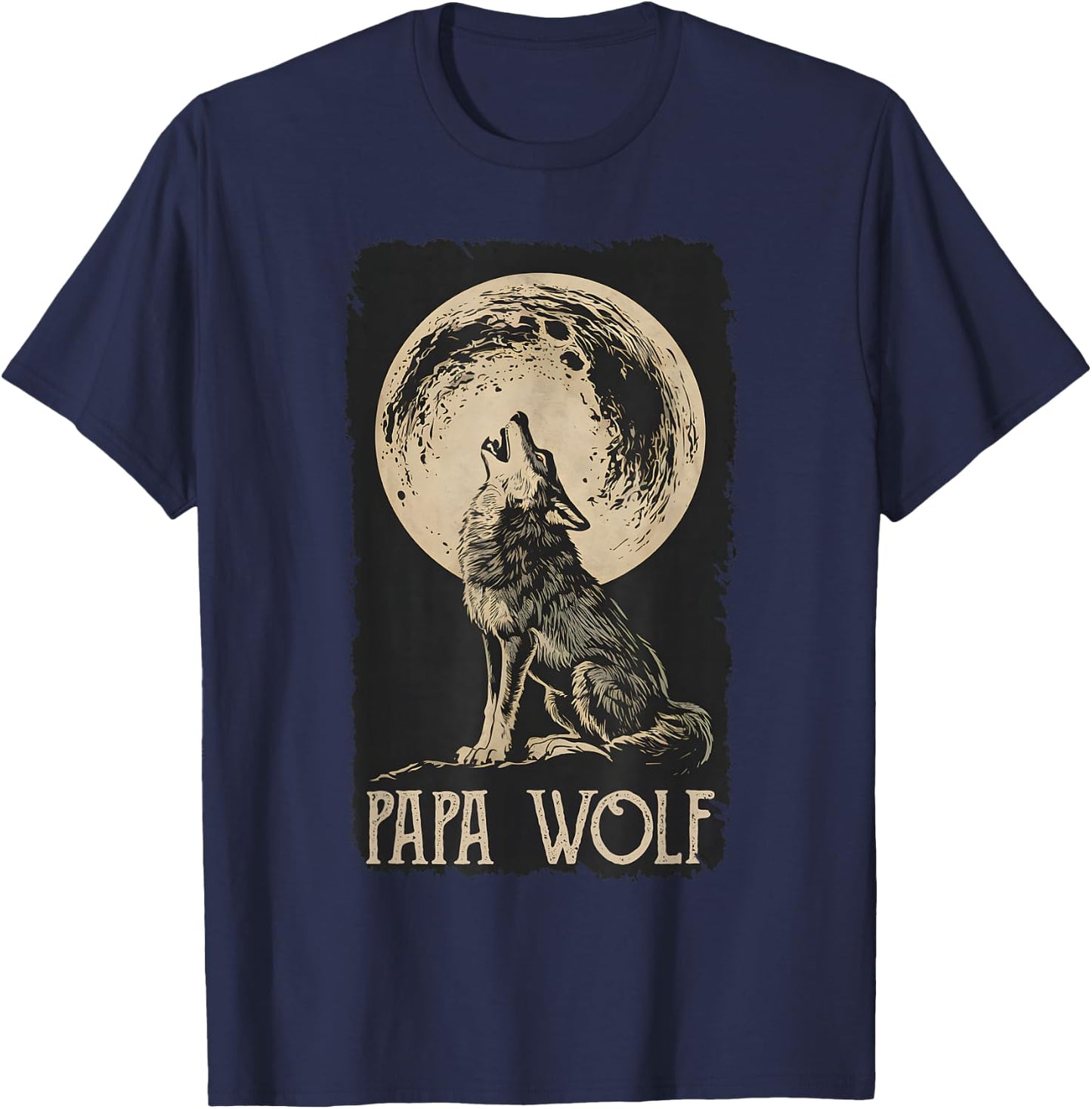 Dad Wolf Geschenk Ideen Für Herren Heulender Wolf Vater Vollmond Männer Papa Wolf Grau S Klassisch V-Ausschnitt T-Shirt - T-Shirt | Navy