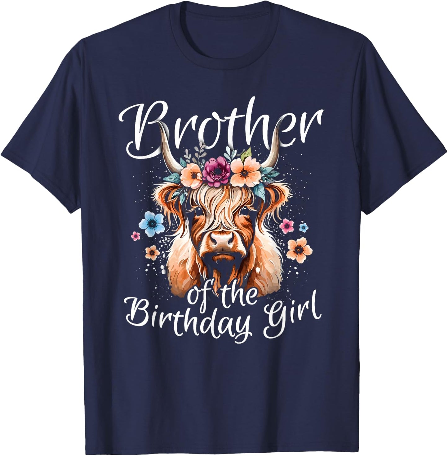 Brother Of The Birthday Girl Highland Cow T-Shirt - T-Shirt | Navy