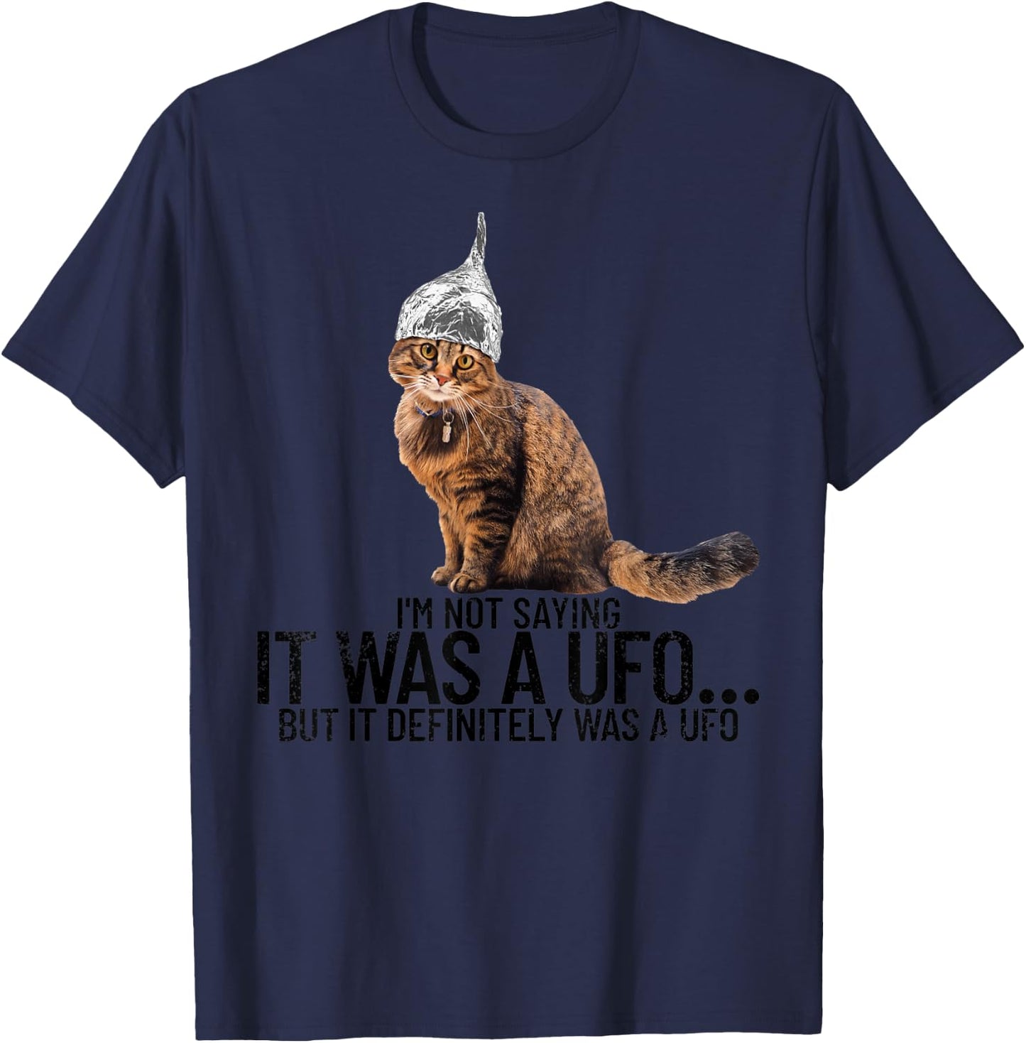 Conspiracy Cat UFO Conspiracy Theory Aliens Tin Foil Hat T-Shirt - T-Shirt | Navy