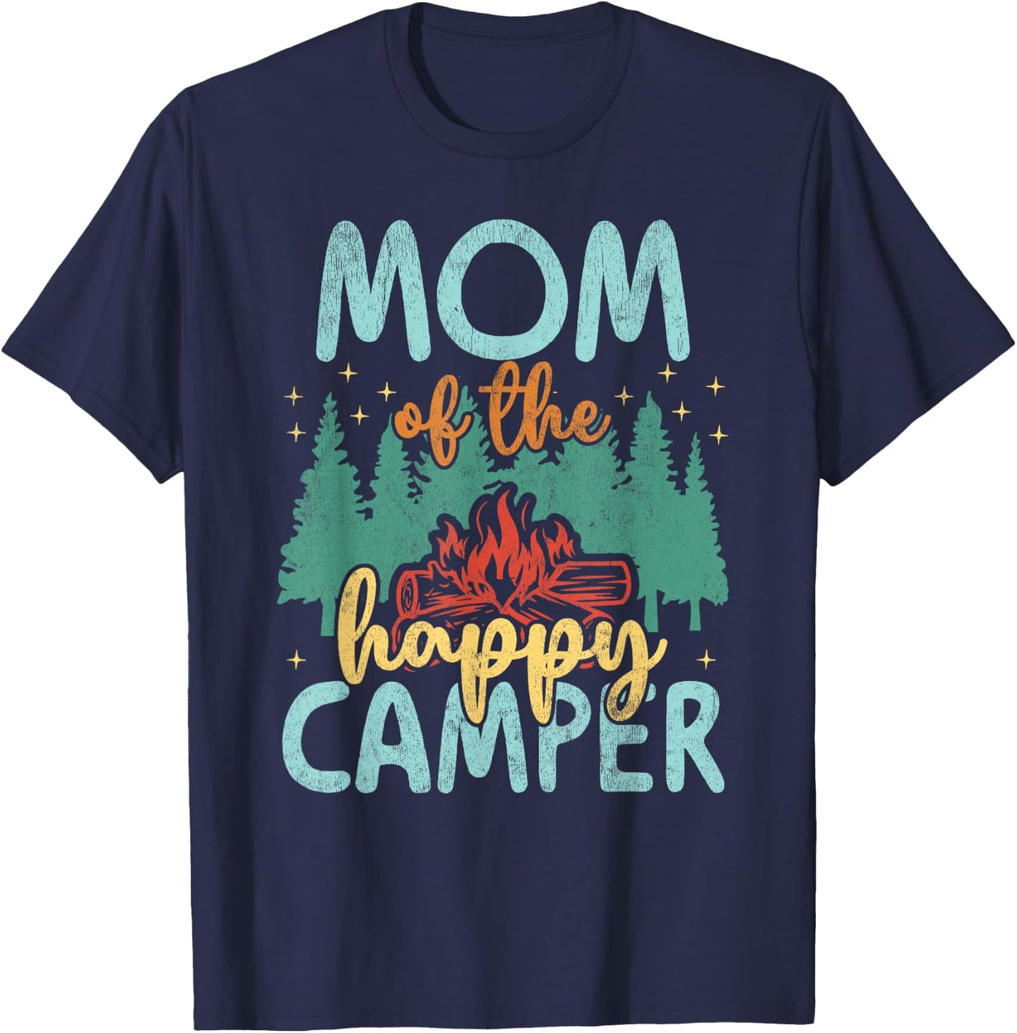 Mom of Happy Camper 1st Birthday Party Retro Mom T-Shirt - T-Shirt | Navy
