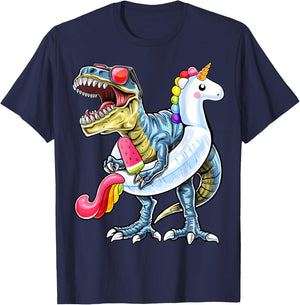 Pool Party T Rex Dinosaur Unicorn Float Summer Shirt Gift T-Shirt - T-Shirt | Navy