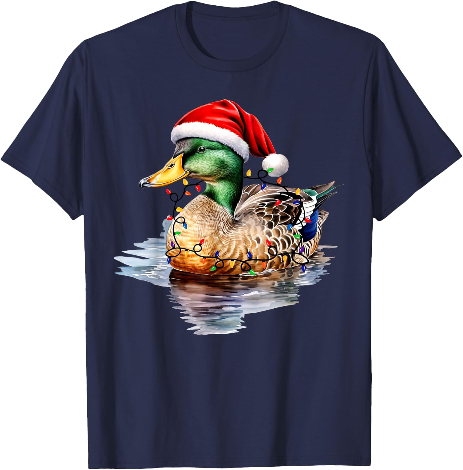 Christmas Duck Hunting Santa Xmas Light Country Mallard Duck T-Shirt - T-Shirt | Navy